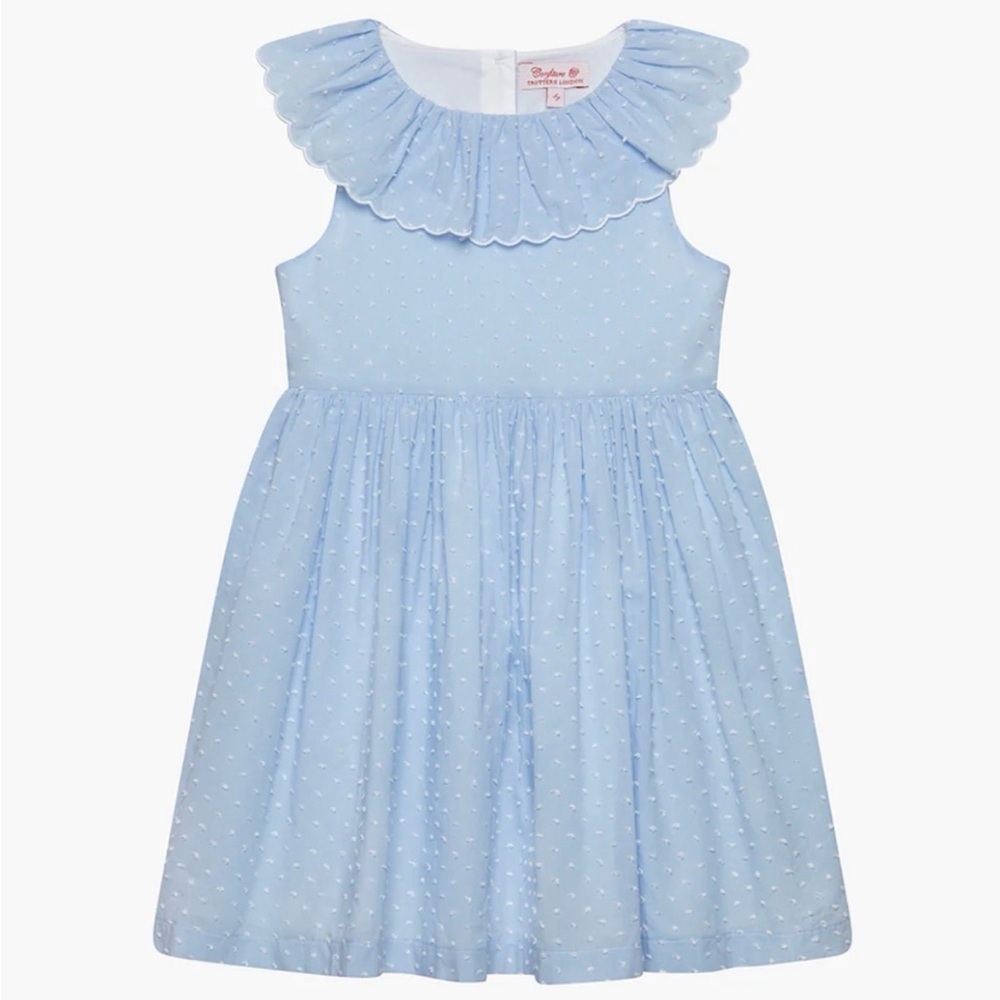 Trotters Girls' Light Blue Swiss Dot Ruffle Collar Dress
